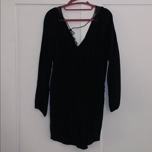 Express - Lace-trim Open-back Black Romper (M)